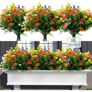 10 Bundles Artificial Flowers for Outdoors, UV Resistant Fake Flowers Outside